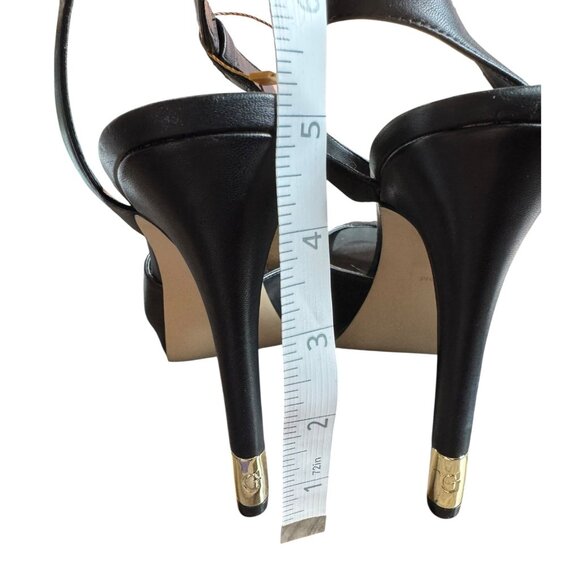 GUESS Hilarie Black Leather Peep Toe Sz 9 Heels - Picture 5 of 8